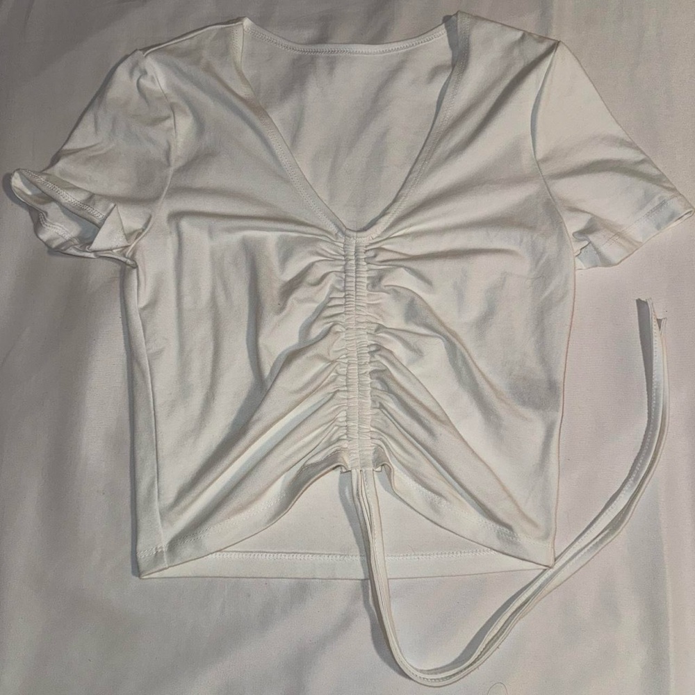 White Ruched Crop Top with Adjustable String